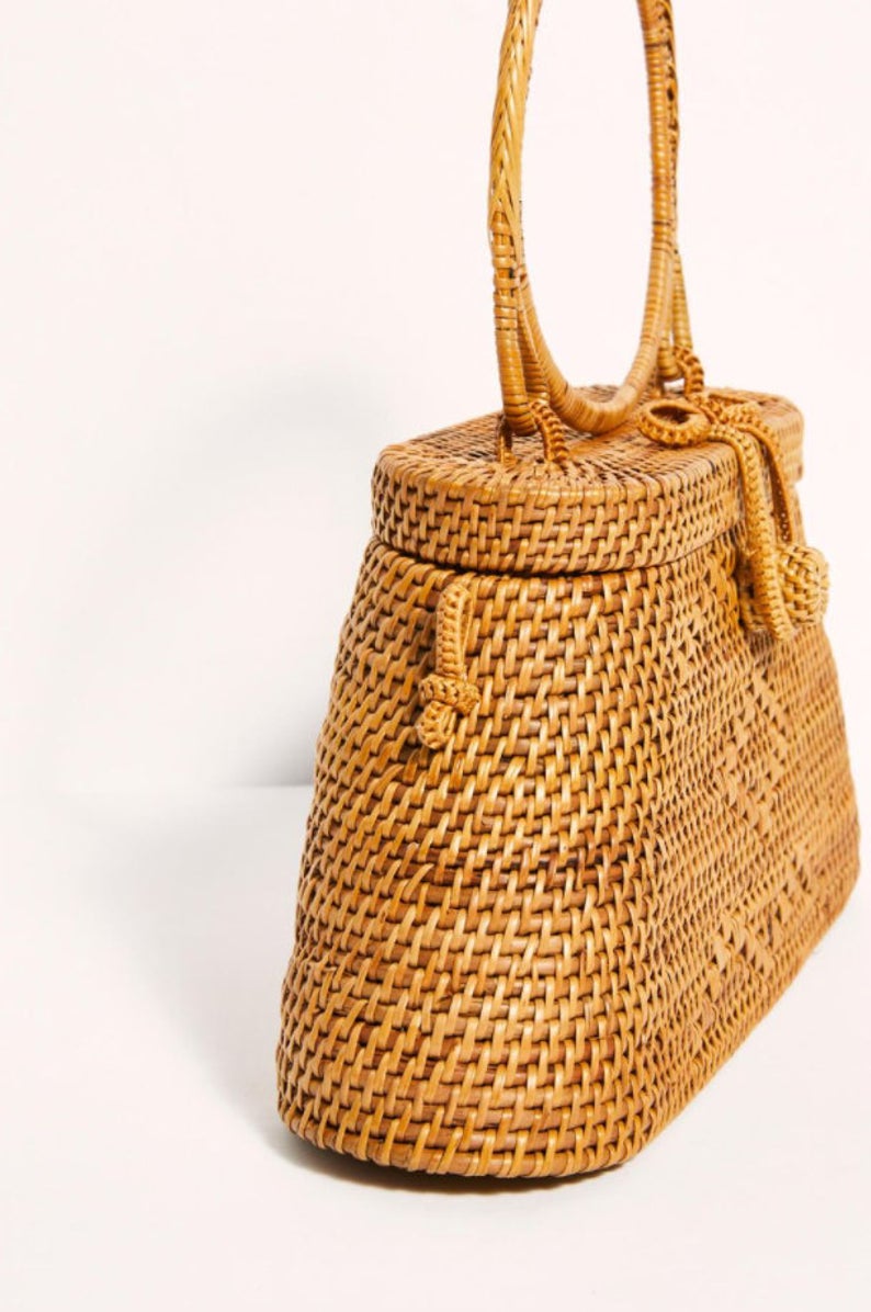 ECO Women Woven Top Handle Purse with Leather Crossbody Strap